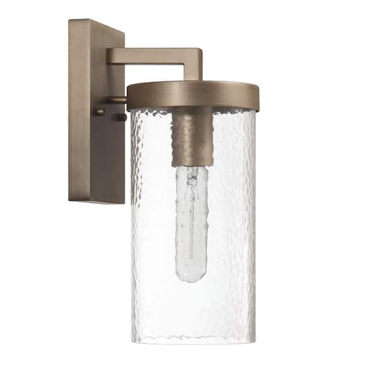 Aria Tuscan Gold Cylindrical Textured Water Glass &#x26; Metal Wall Mounted Outdoor Light